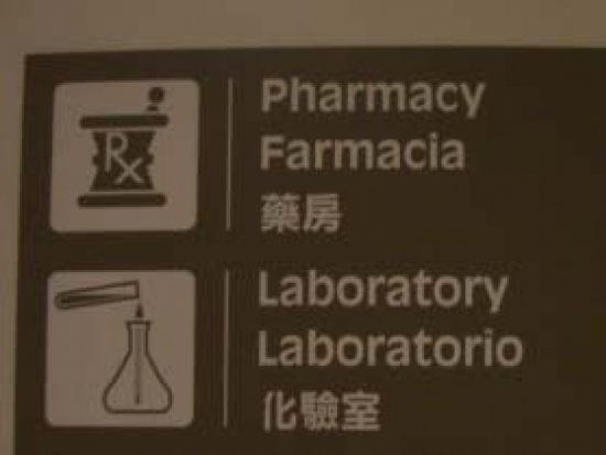Signage using symbols and multi-language