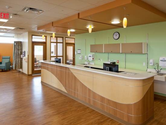 Nurse station at Pre and Post Op areas in dental ambulatory surgery center.